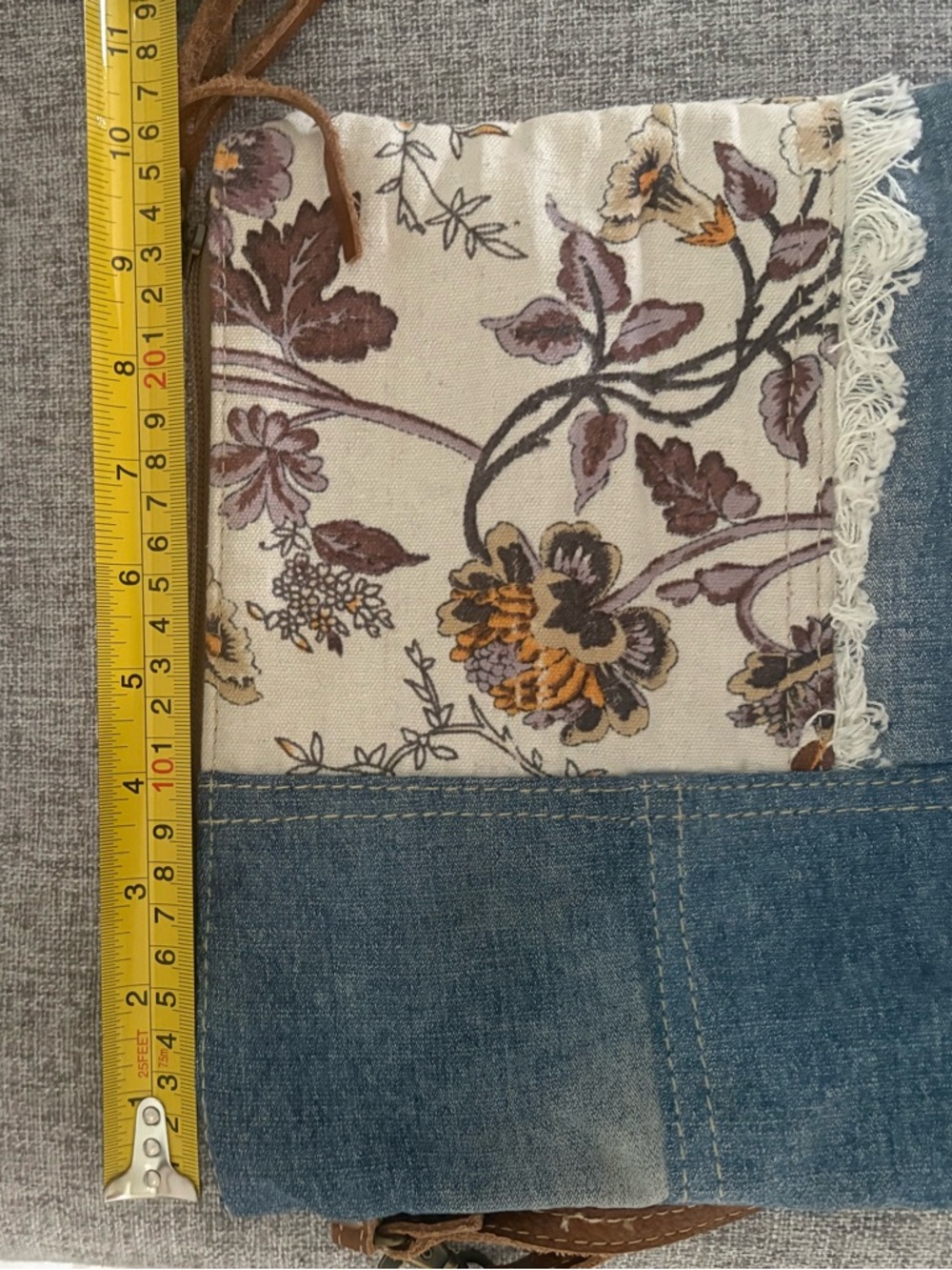 Myra Bag Floral Patchwork Denim & Brown Wristlet - Picture 3 of 5